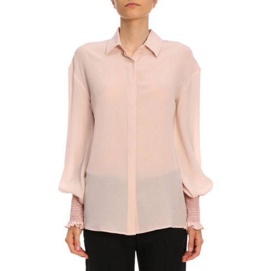 Pinko • roze zijden blouse met elastische manchetten