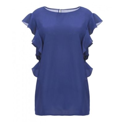 Pinko • blauwe zijden top Coronet met ruches