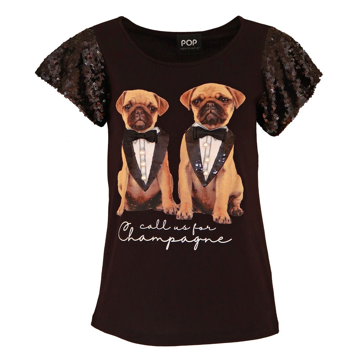 Verysimple • Zwart T-shirt Met Honden • 36 (IT42)