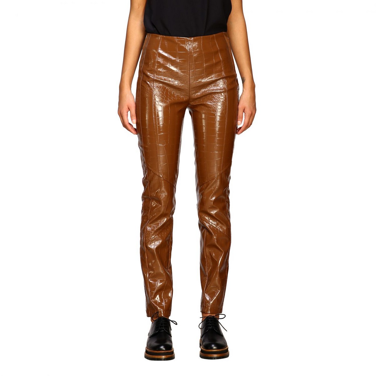 Pinko • Bruine Lakleren Pantalon • 36 (IT42)