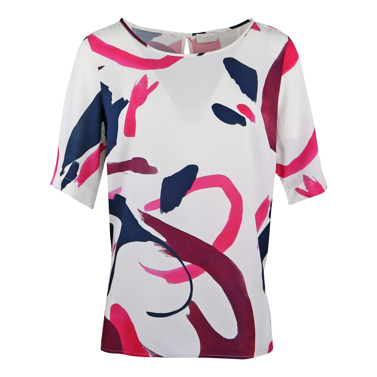 White Long Sleeve Blouse With Fuchsia Picot Trim