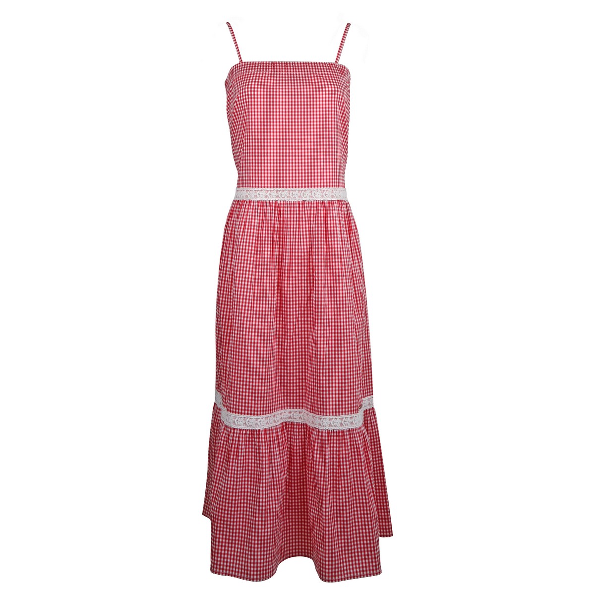 Verysimple • Rood Wit Geblokte Maxi Jurk • S (IT42)