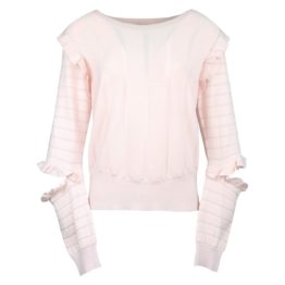 Twinset • korte roze trui met opengewerkte mouwen