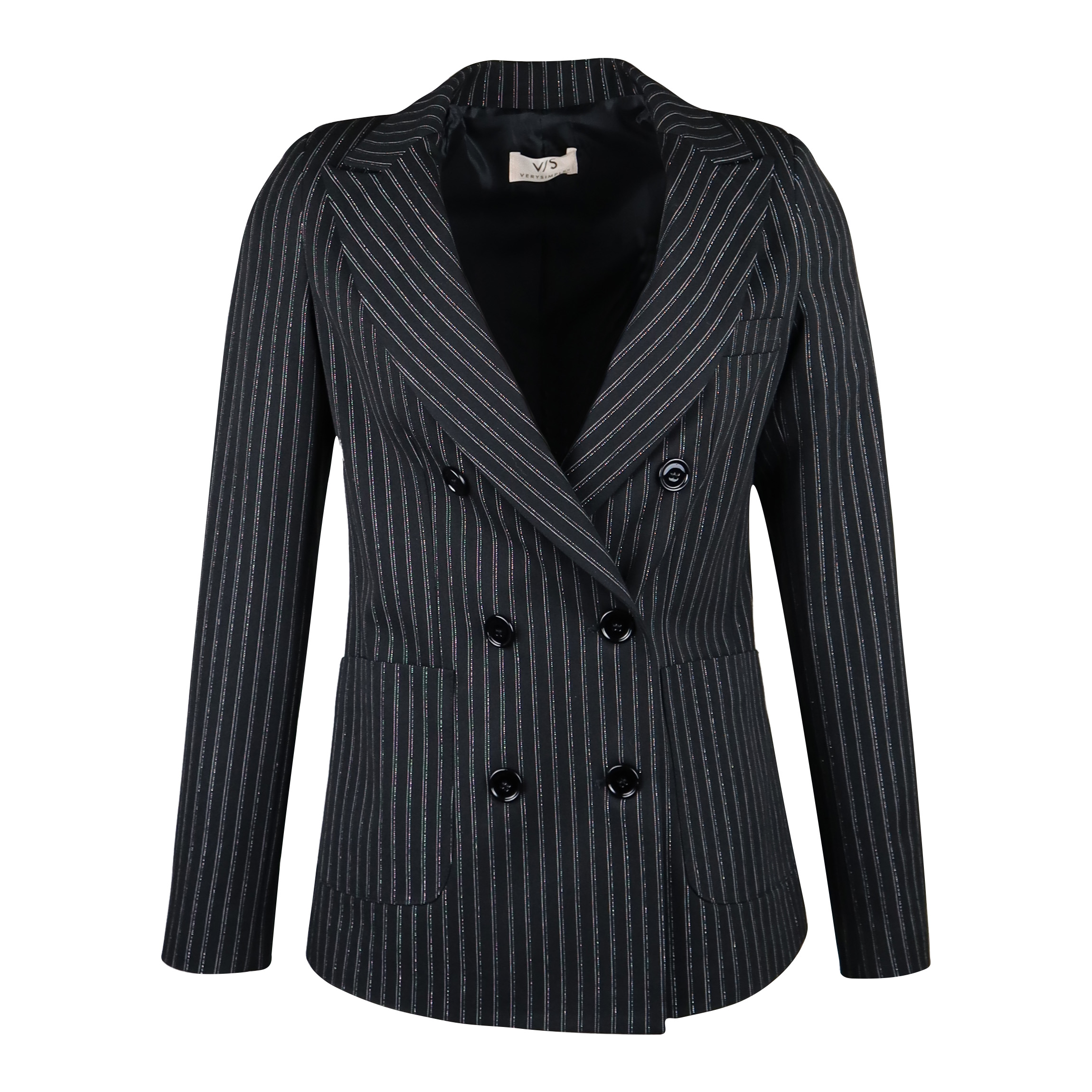 Verysimple • Zwarte Blazer Met Strepen • 34 (IT40)