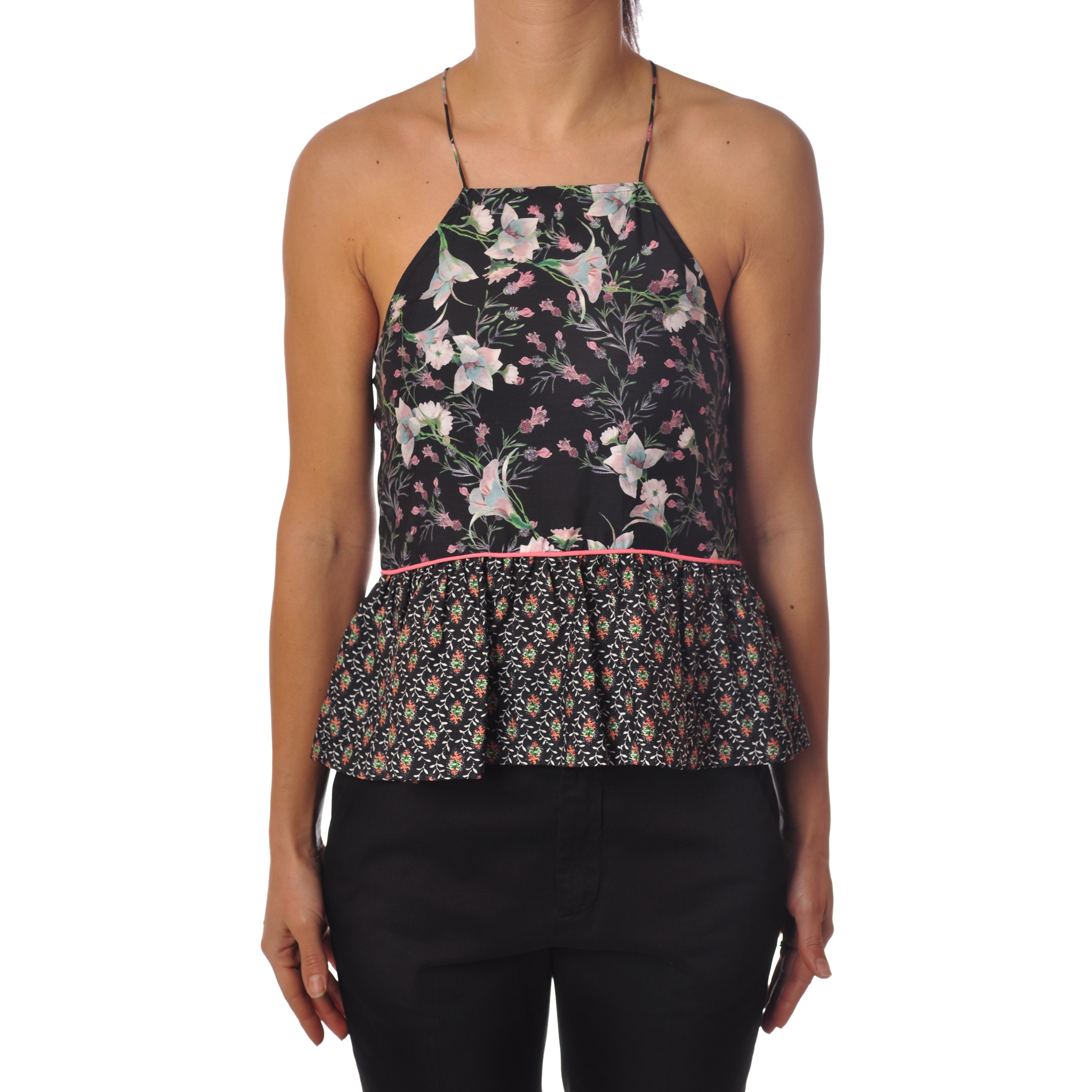 Patrizia Pepe • Zwarte Top Met Bloemen • 38 (IT44)