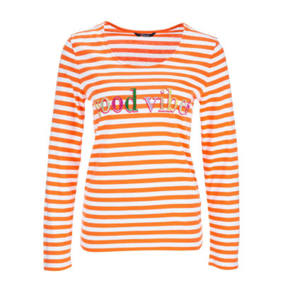 Princess goes Hollywood • oranje wit gestreept t-shirt good vibes