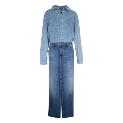 7 for all Mankind • blauwe denim maxi jurk